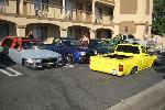 car show at the hotel 3 more trucks and cars were parked away all together6 mini 1 fullsize 1 bomb and 1 muscle car bagged